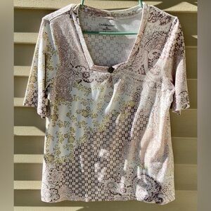 NWOT Sz-XL Paisley & Floral Croft & Barrow Women's Pastel White, Yellow, & Brown